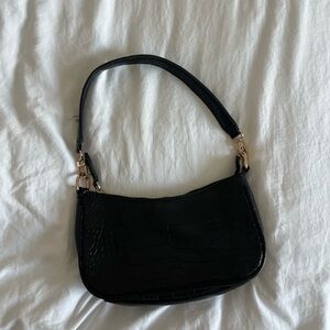 Amazon Black Crocodile-Embossed Shoulder Bag